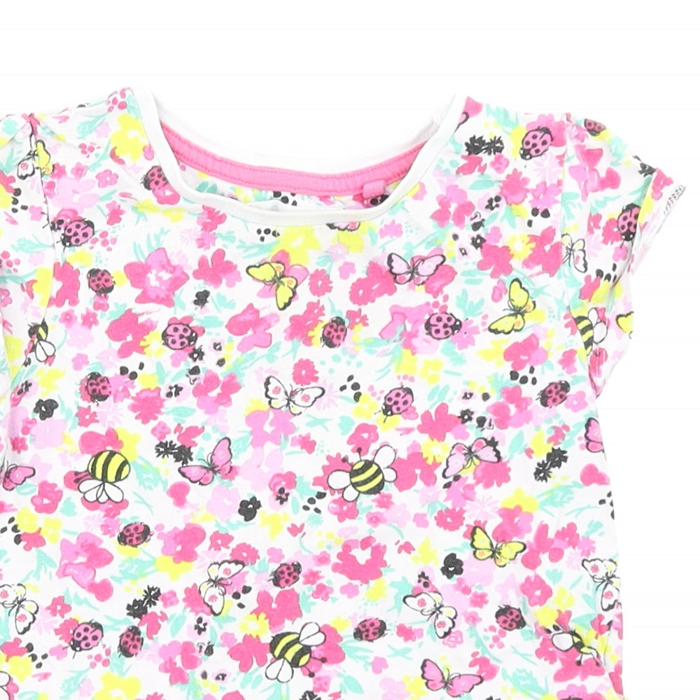 TU Girls White Floral  Basic T-Shirt Size 2-3 Years