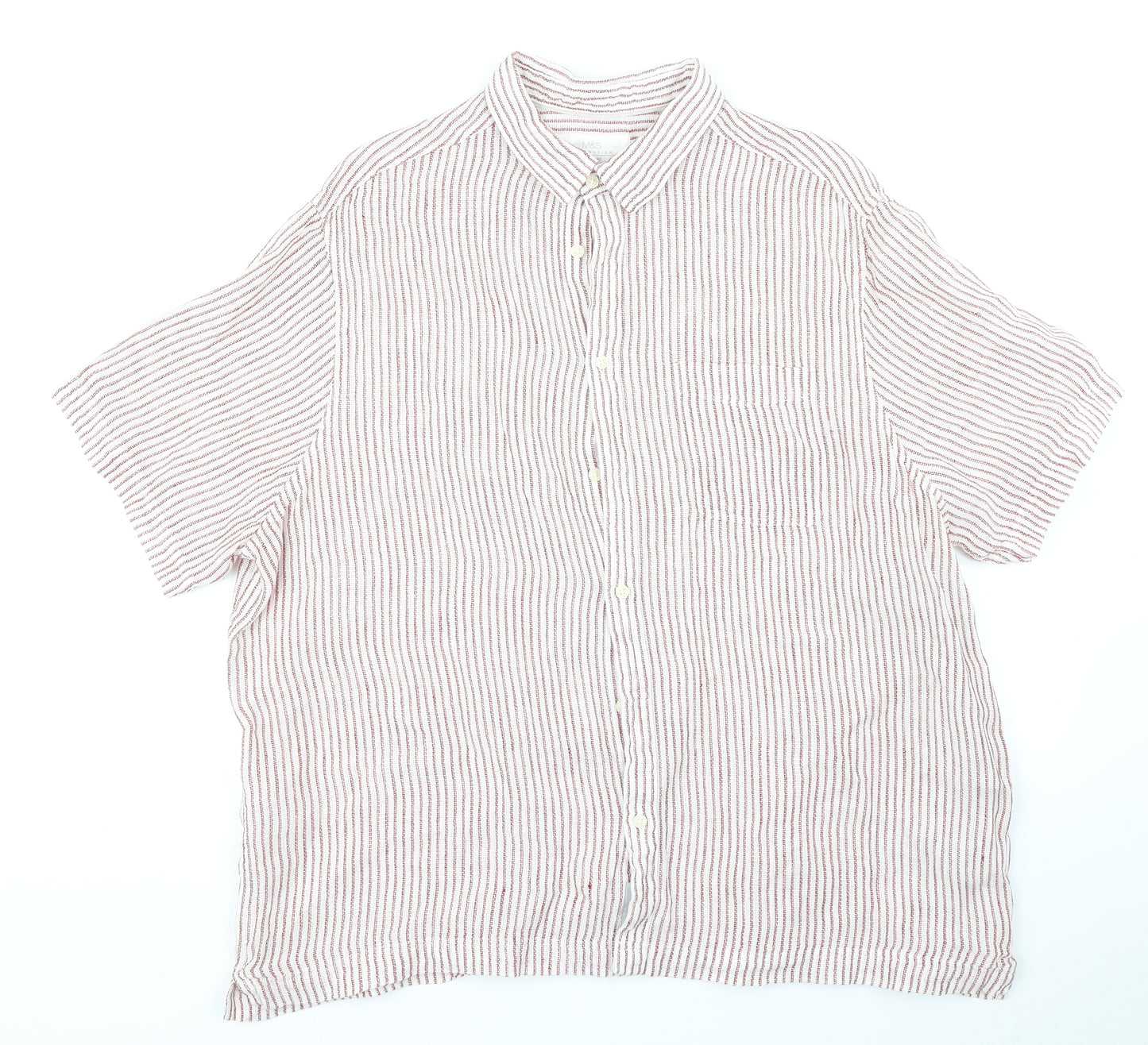 M&S Mens Red Striped   Button-Up Size 2XL