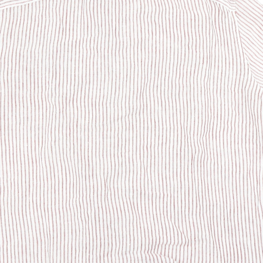 M&S Mens Red Striped   Button-Up Size 2XL