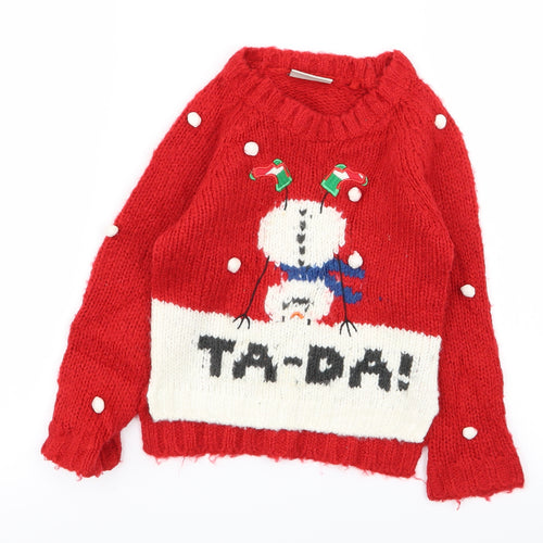 NEXT Girls Red Geometric  Pullover Jumper Size 3 Years  - Christmas jumper