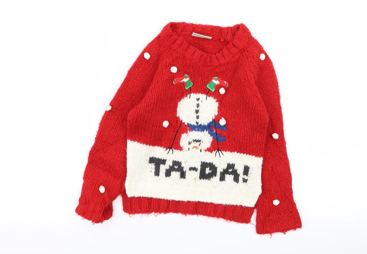 NEXT Girls Red Geometric  Pullover Jumper Size 3 Years  - Christmas jumper