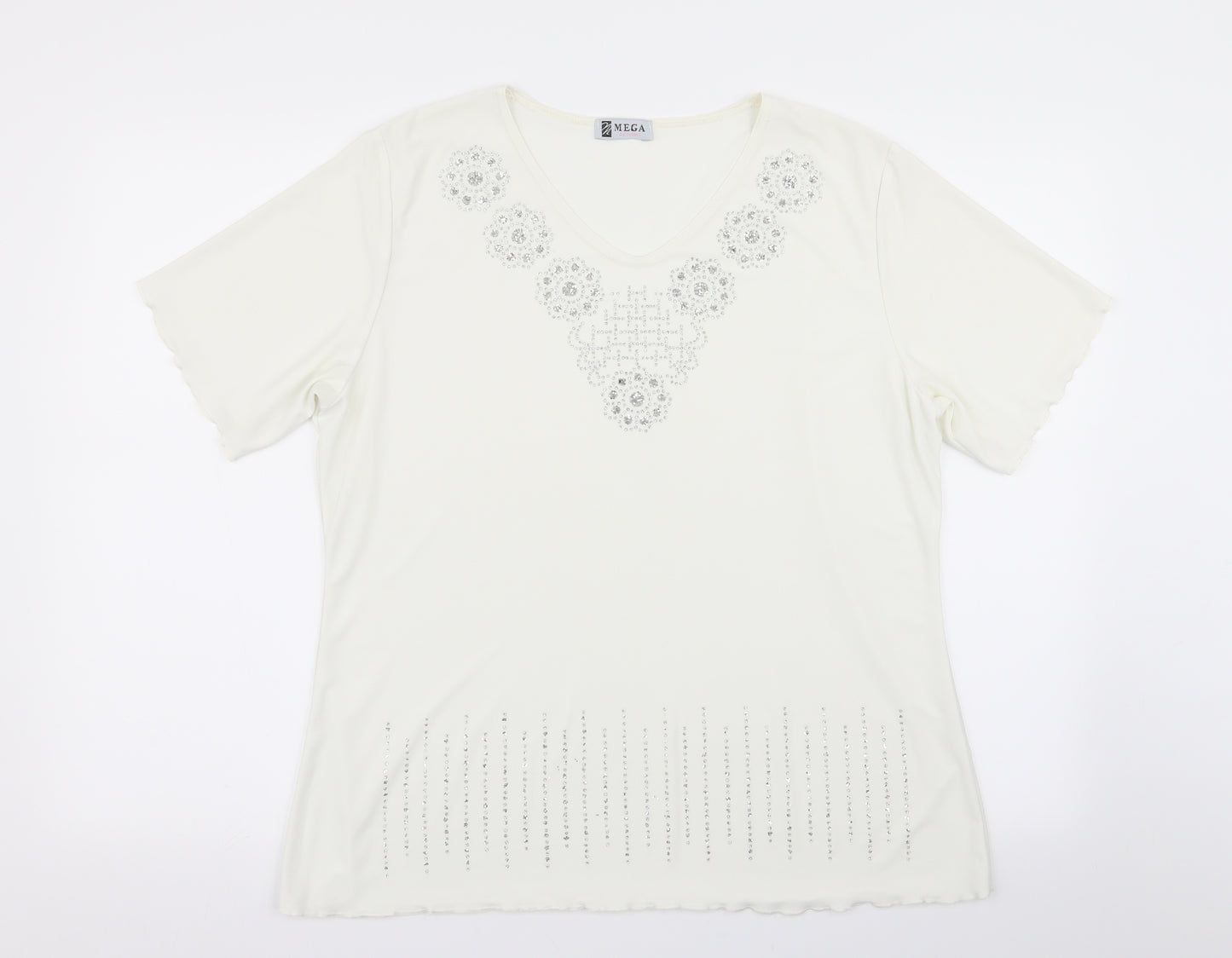 megs Womens White Geometric  Basic Blouse Size XL
