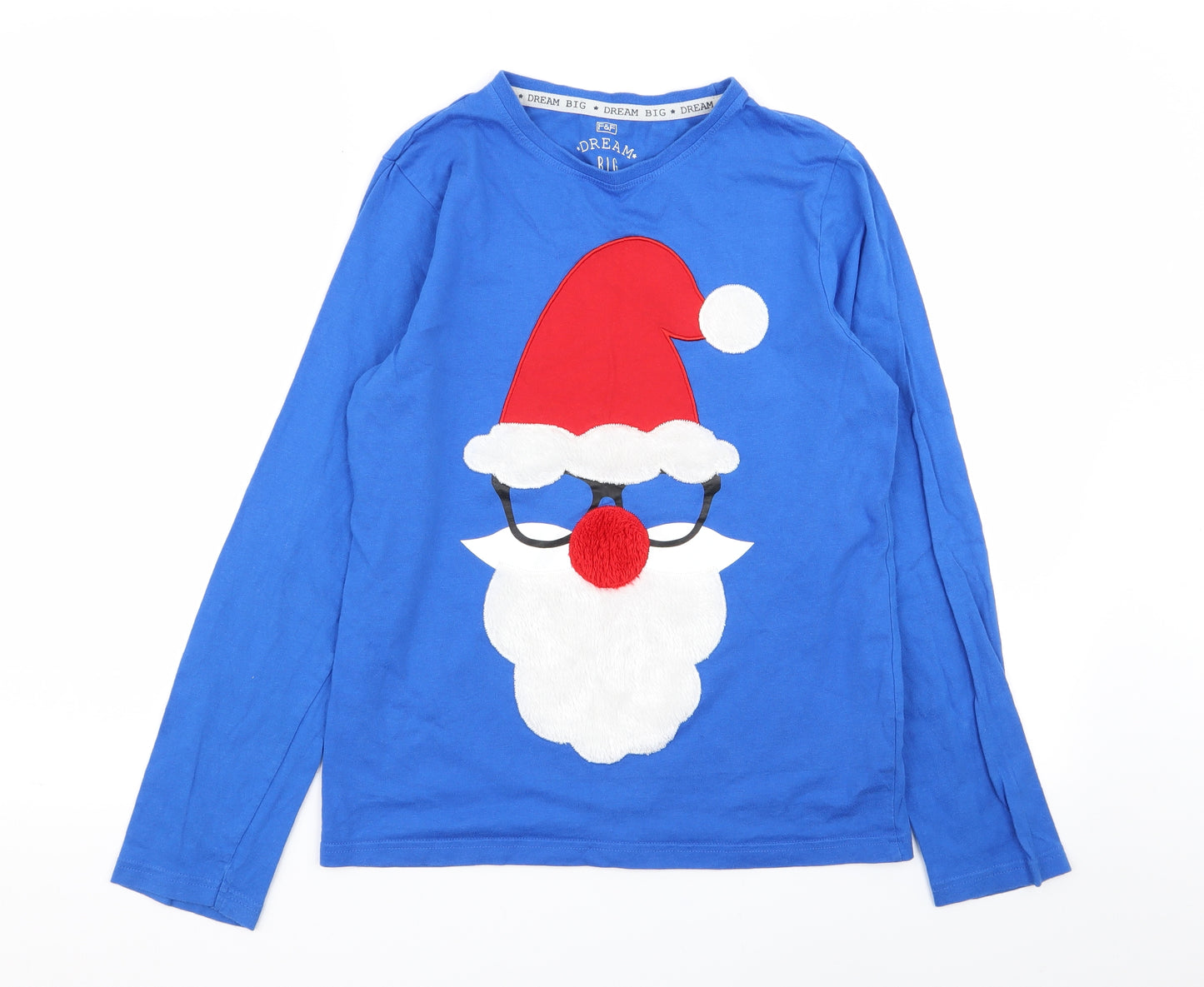F&F Boys Blue Solid   Pyjama Top Size 12-13 Years  - christmas top