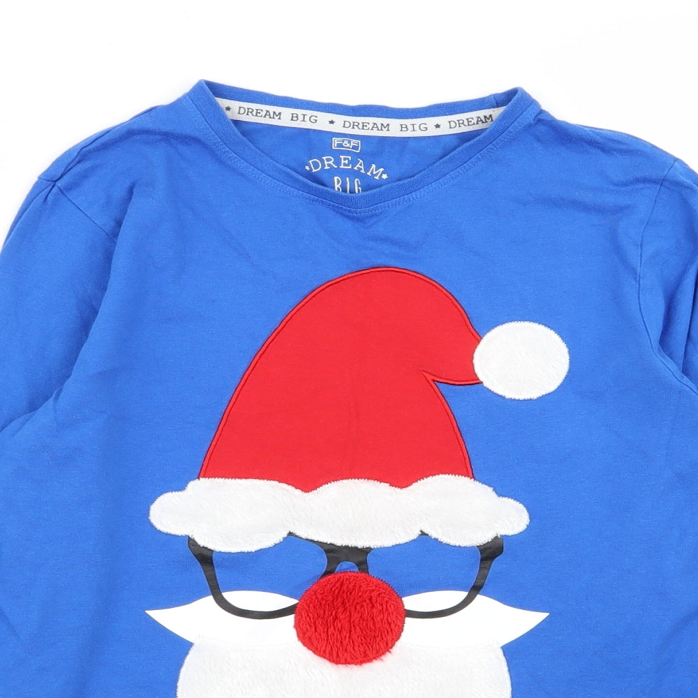 F&F Boys Blue Solid   Pyjama Top Size 12-13 Years  - christmas top