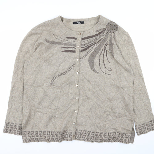 lin Womens Beige Geometric  Cardigan Jumper Size XL