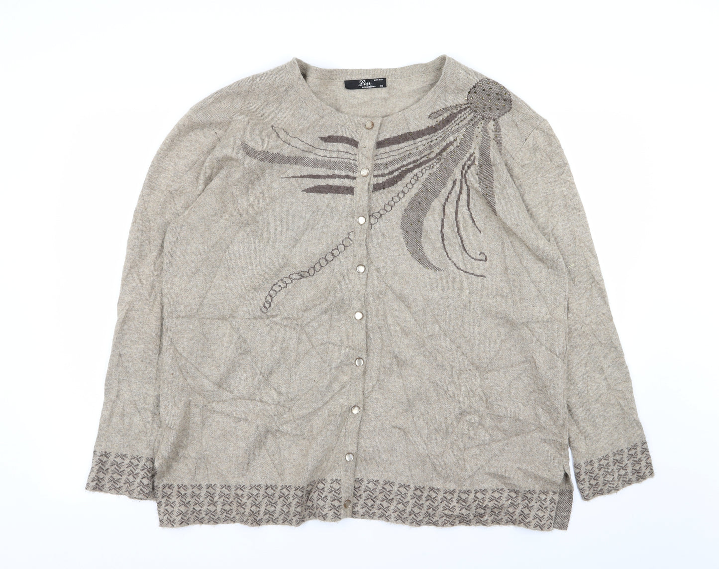 lin Womens Beige Geometric  Cardigan Jumper Size XL