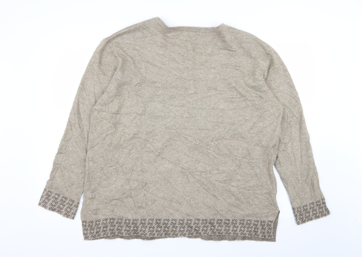 lin Womens Beige Geometric  Cardigan Jumper Size XL