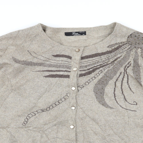 lin Womens Beige Geometric  Cardigan Jumper Size XL