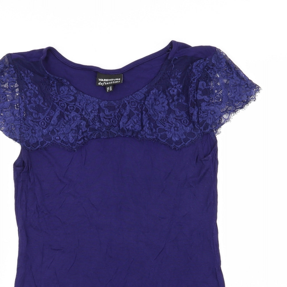 Warehouse Womens Blue Floral  Basic T-Shirt Size 12