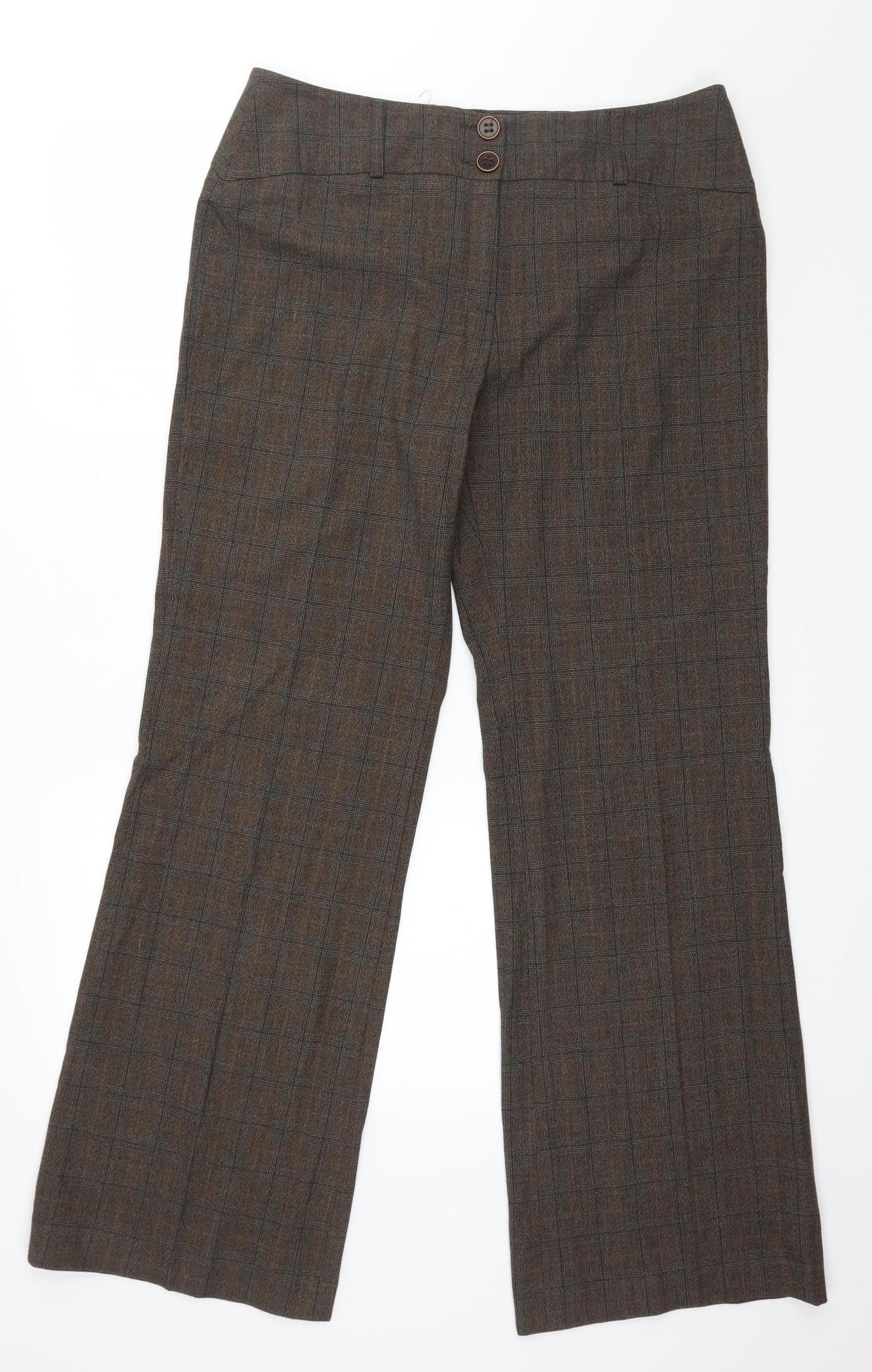 NEXT Womens Brown Plaid  Trousers  Size 14 L32 in