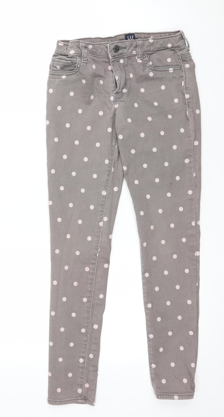 Gap Girls Grey Polka Dot Denim Skinny Jeans Size 12 Years