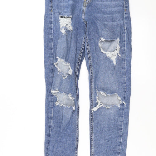 Topshop Womens Blue  Denim Straight Jeans Size 28 in L28 in - Distressed
