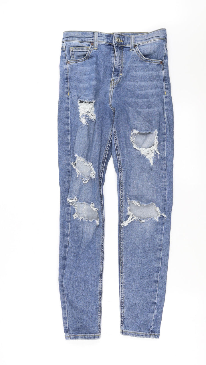 Topshop Womens Blue Denim Straight Jeans Size 28 in L28 in - Distressed