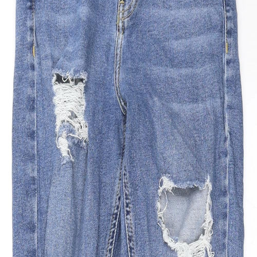 Topshop Womens Blue  Denim Straight Jeans Size 28 in L28 in - Distressed
