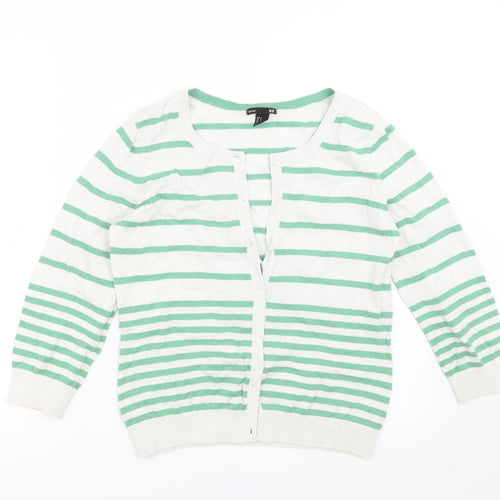 H&M Mens White Striped Knit Cardigan Jumper Size S