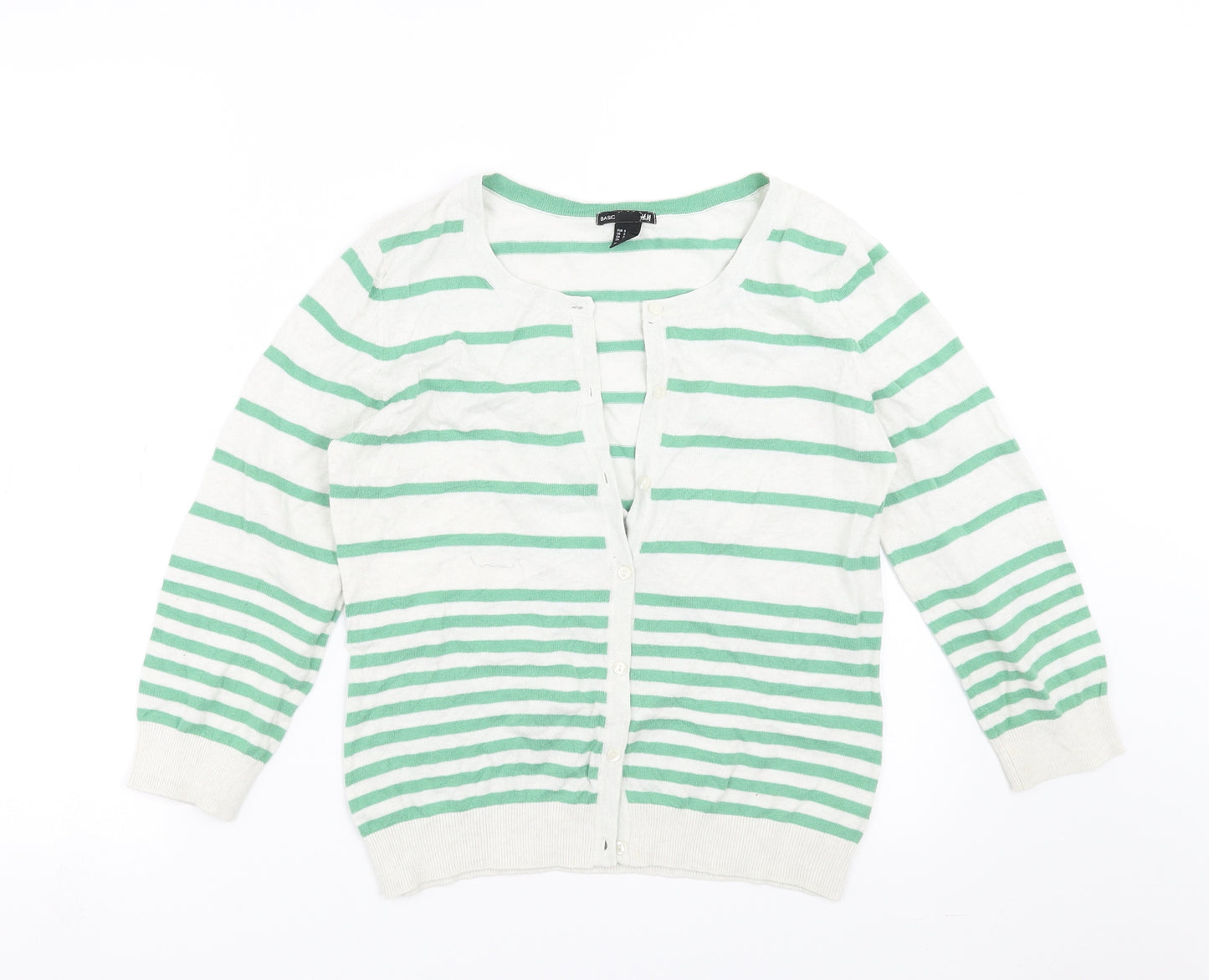 H&M Mens White Striped Knit Cardigan Jumper Size S