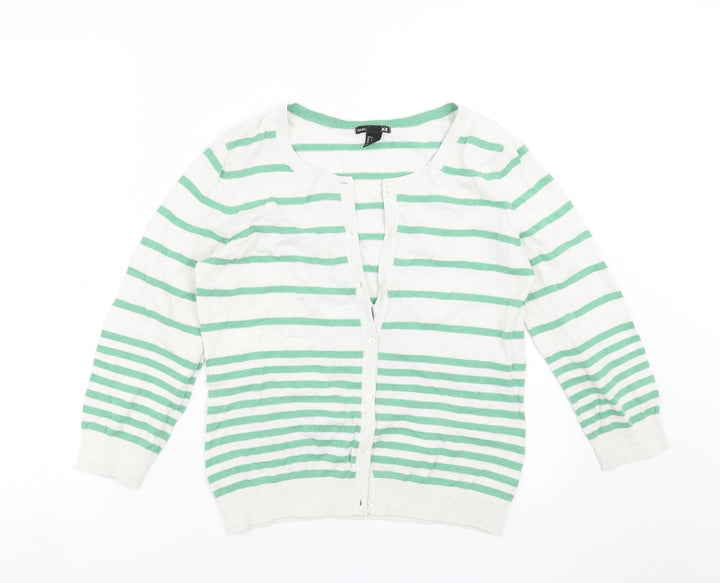 H&M Mens White Striped Knit Cardigan Jumper Size S