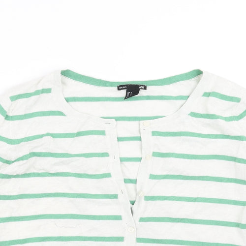 H&M Mens White Striped Knit Cardigan Jumper Size S
