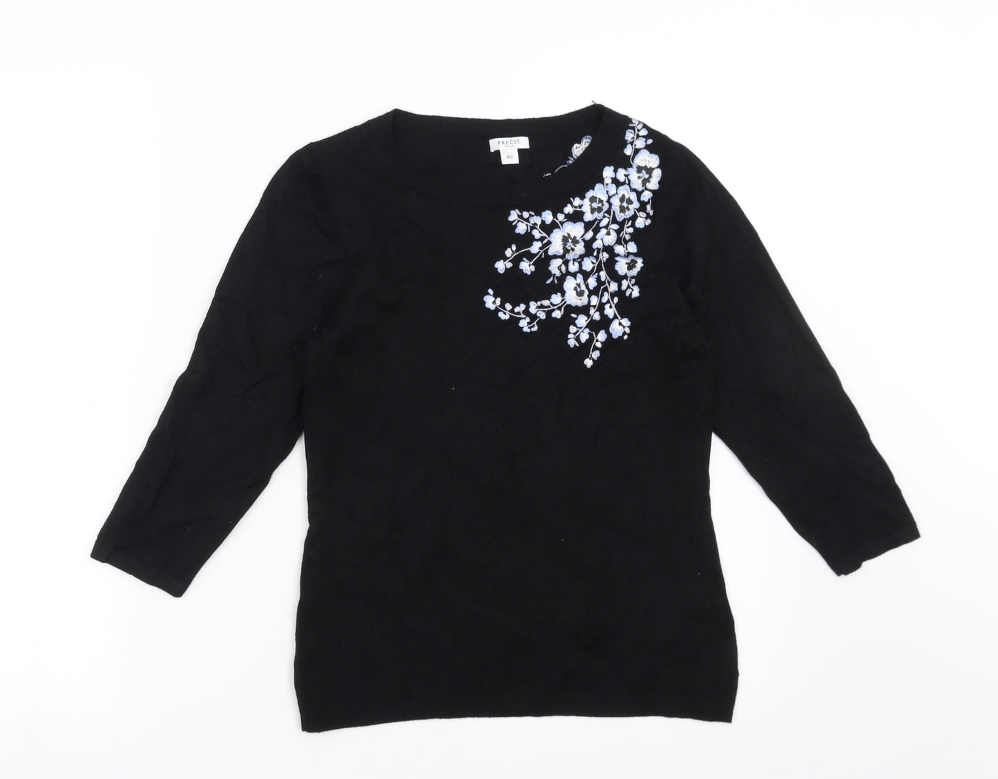 Precis Womens Black Floral Knit Pullover Jumper Size XS  - Floral embroidery