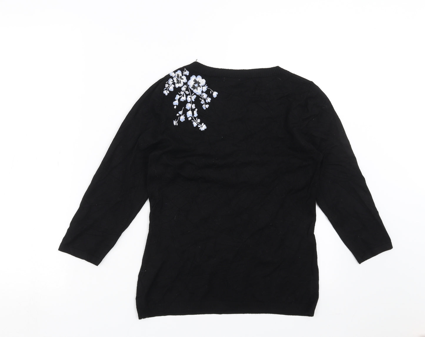 Precis Womens Black Floral Knit Pullover Jumper Size XS  - Floral embroidery