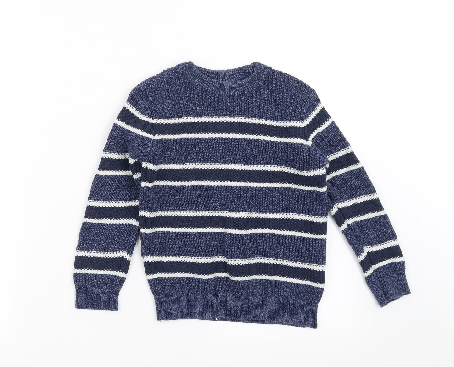 Marks and Spencer Boys Blue Striped Knit Pullover Jumper Size 6-7 Years
