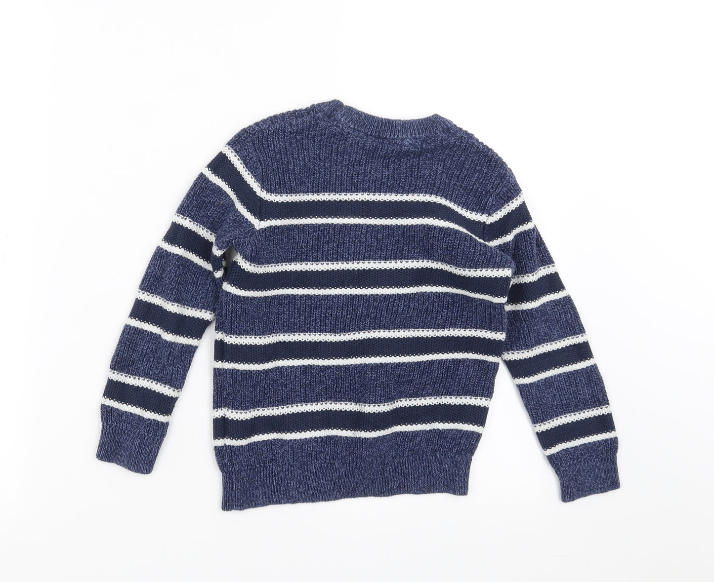 Marks and Spencer Boys Blue Striped Knit Pullover Jumper Size 6-7 Years