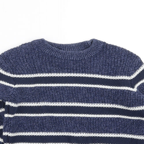 Marks and Spencer Boys Blue Striped Knit Pullover Jumper Size 6-7 Years