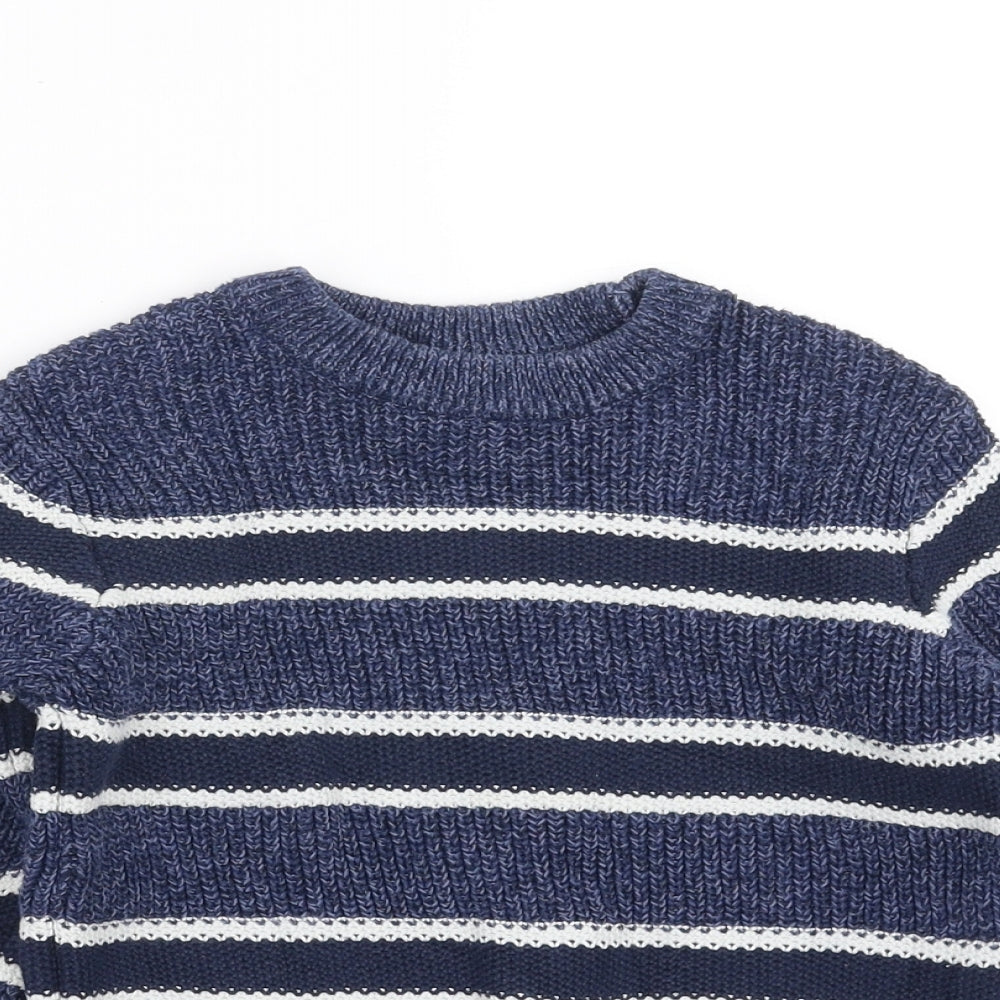 Marks and Spencer Boys Blue Striped Knit Pullover Jumper Size 6-7 Years