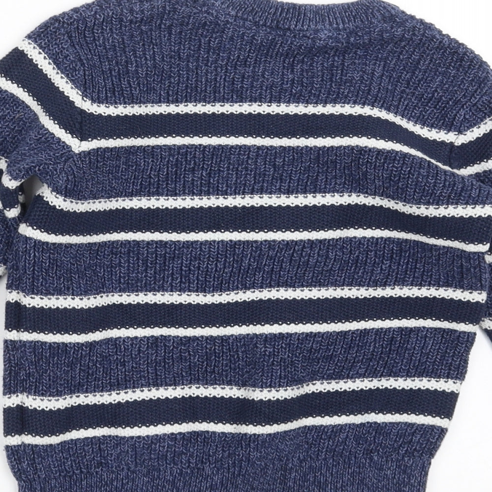 Marks and Spencer Boys Blue Striped Knit Pullover Jumper Size 6-7 Years