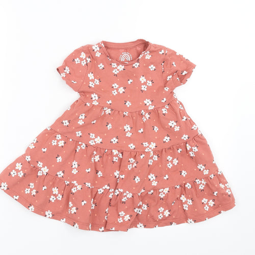 F&F Girls Pink Floral  T-Shirt Dress  Size 2-3 Years