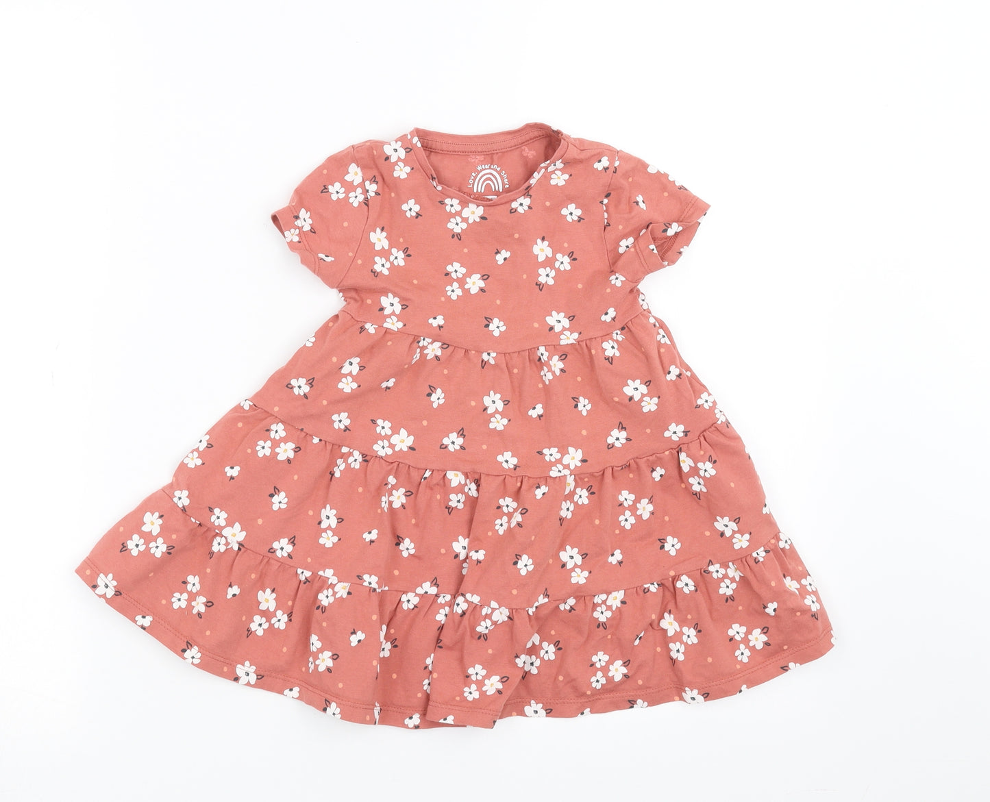 F&F Girls Pink Floral  T-Shirt Dress  Size 2-3 Years