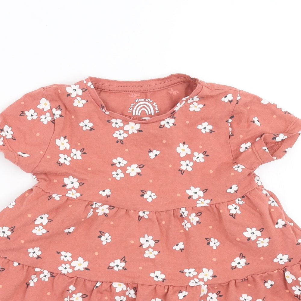 F&F Girls Pink Floral  T-Shirt Dress  Size 2-3 Years