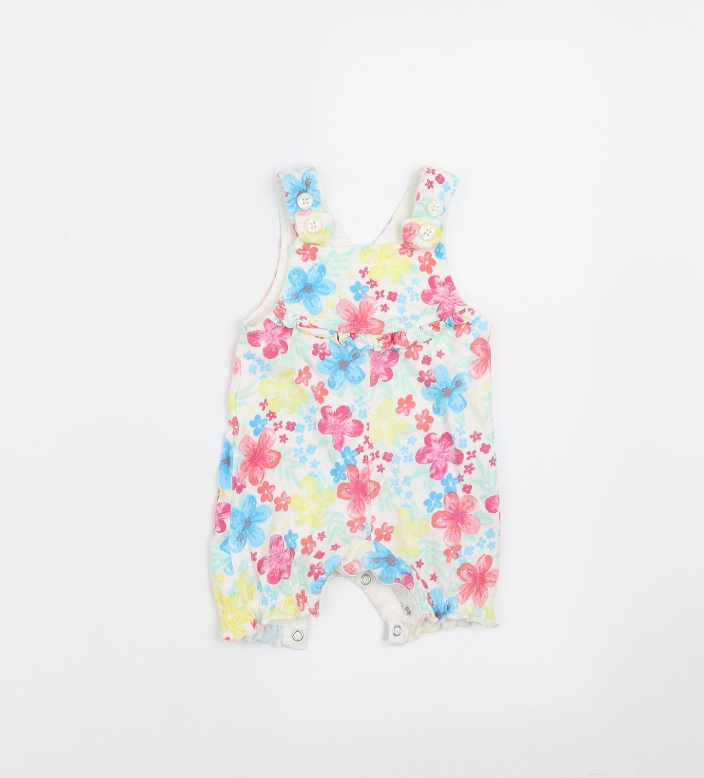 George Girls White Floral  Romper One-Piece Size 0-3 Months