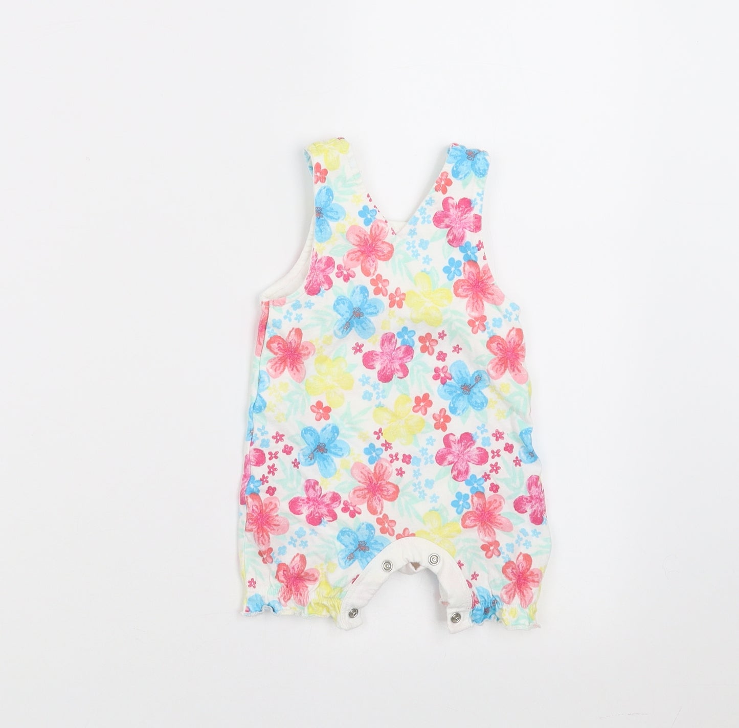 George Girls White Floral  Romper One-Piece Size 0-3 Months