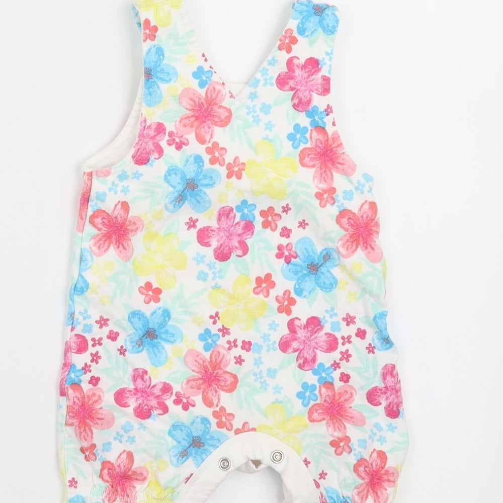 George Girls White Floral  Romper One-Piece Size 0-3 Months