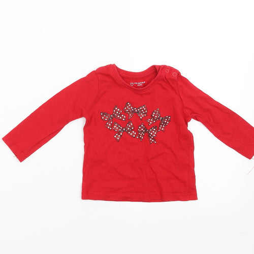 Primark Girls Red   Basic T-Shirt Size 6-9 Months  - bows
