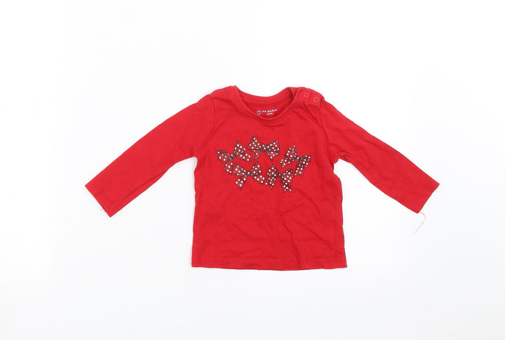 Primark Girls Red Basic T-Shirt Size 6-9 Months - bows