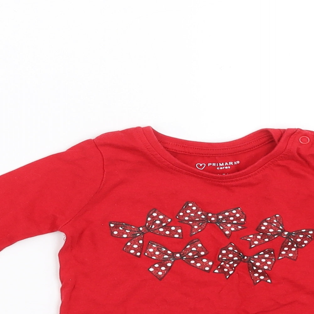 Primark Girls Red   Basic T-Shirt Size 6-9 Months  - bows