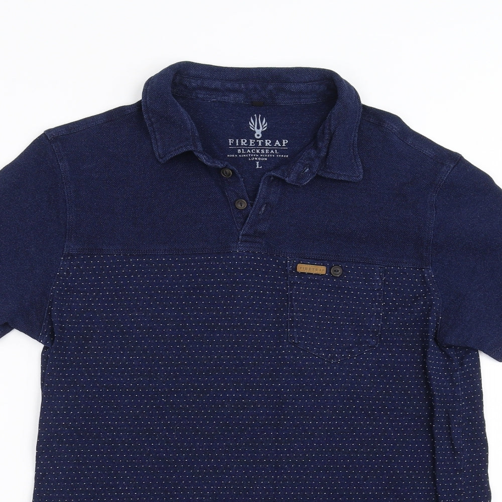 Firetrap Mens Blue    Polo Size L  - dotted pattern
