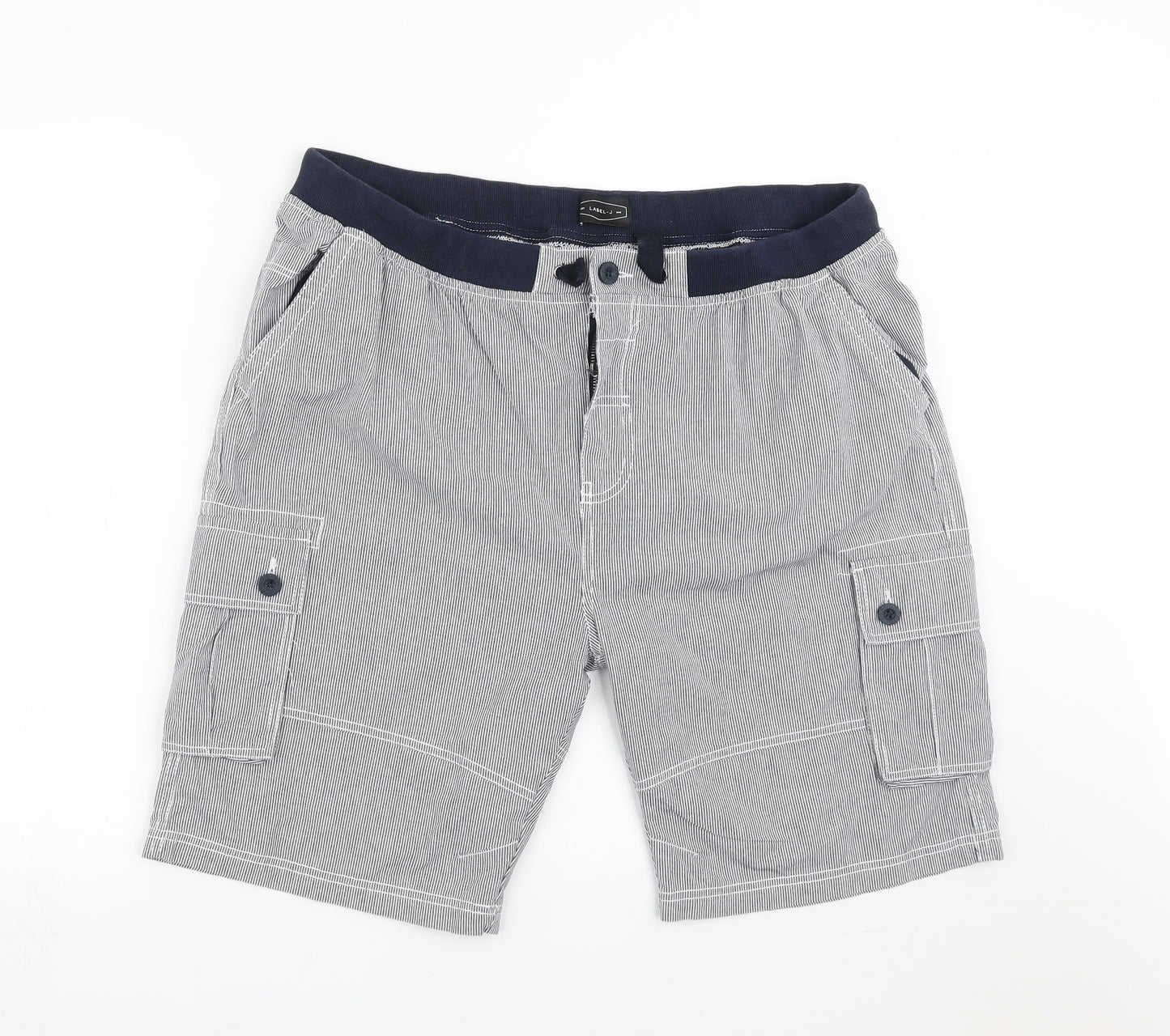 Label J Mens Blue Striped  Cargo Shorts Size 42 in