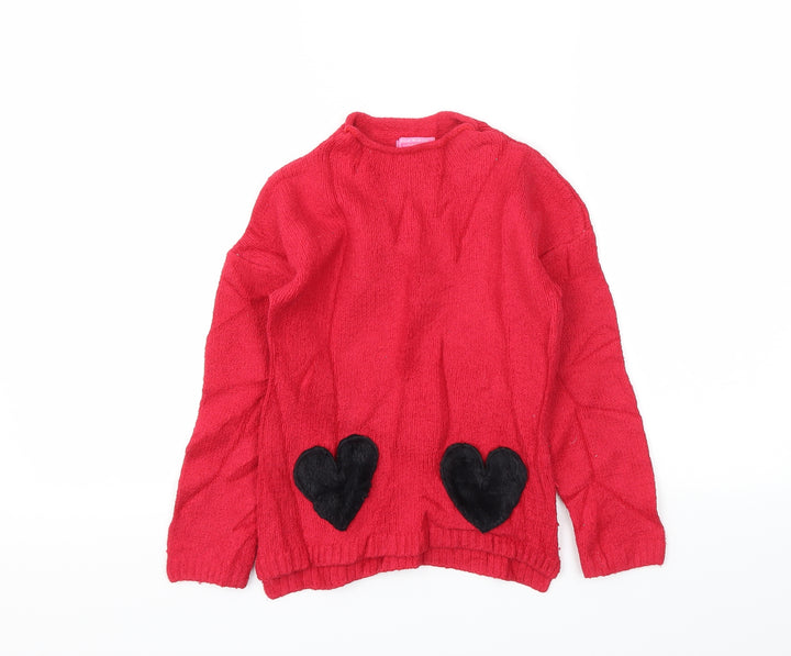 ISACC MIZRAHI Girls Red Pullover Hoodie Size 5-6 Years