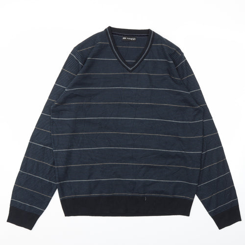 M&S Mens Blue Striped  Pullover Sweatshirt Size L
