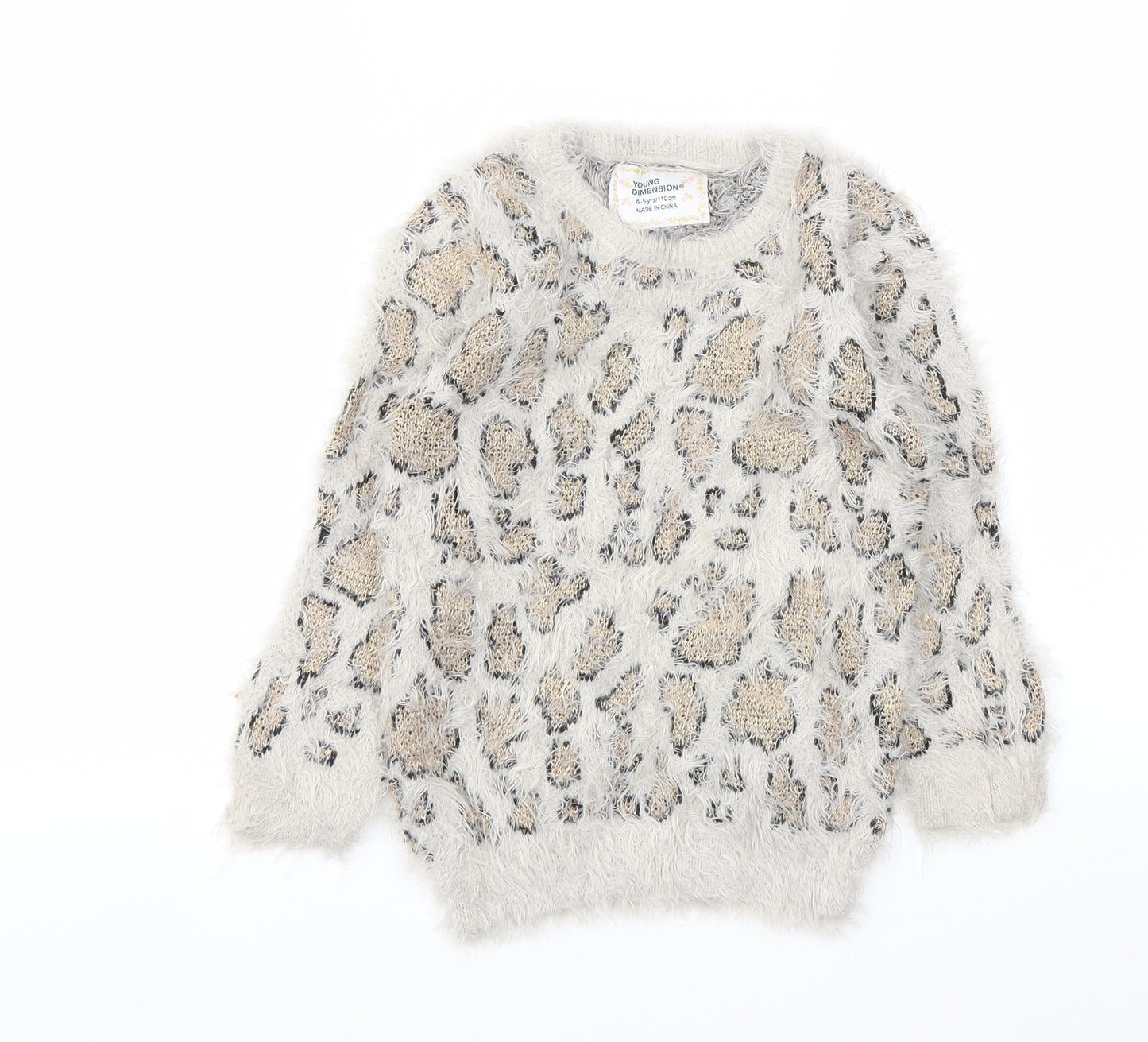 Young Dimension Girls Brown Animal Print  Pullover Jumper Size 4-5 Years