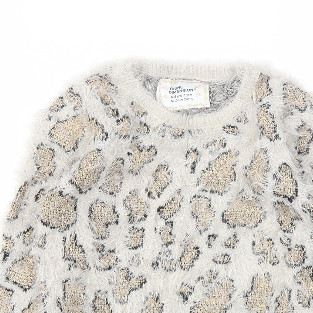 Young Dimension Girls Brown Animal Print  Pullover Jumper Size 4-5 Years