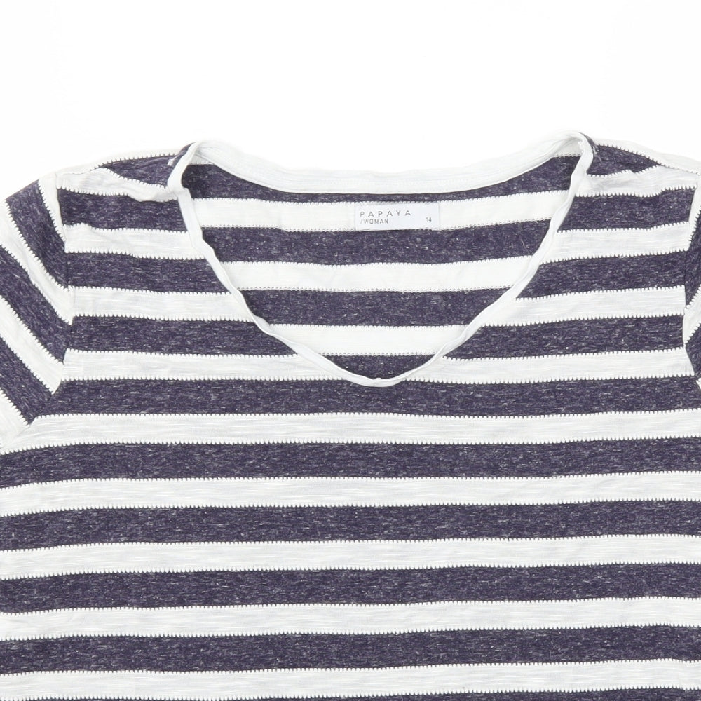 Papaya Womens Blue Striped  Basic T-Shirt Size 14
