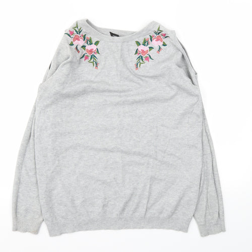 Dorothy Perkins Womens Grey Floral  Pullover Jumper Size 10
