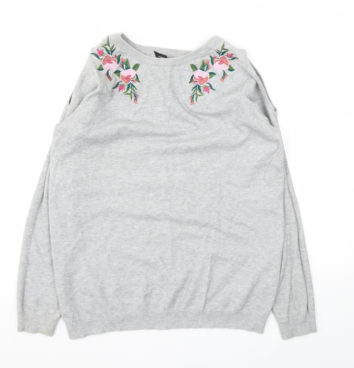 Dorothy Perkins Womens Grey Floral Pullover Jumper Size 10