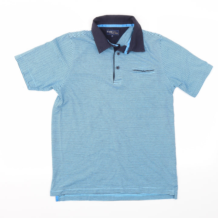 Easy Mens Blue Striped Polo Size S