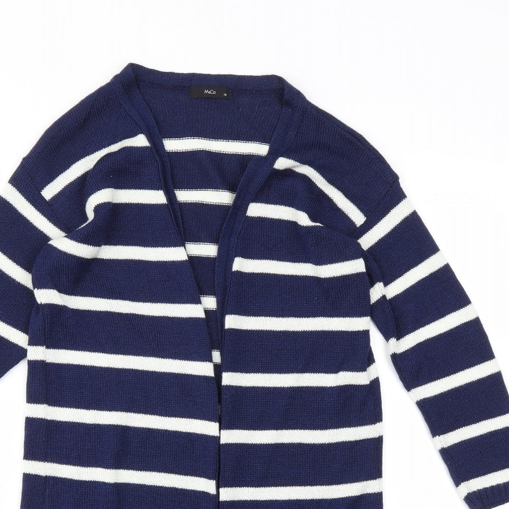 M&Co Womens Blue Striped  Cardigan Jumper Size 10