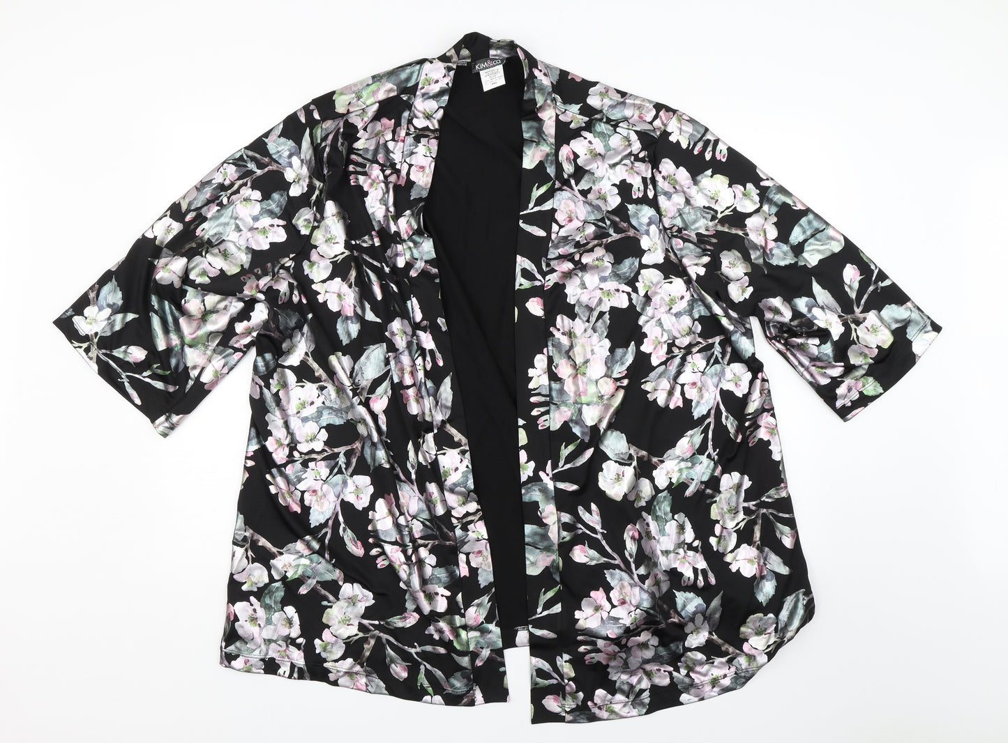 Kim & Co Womens Black Floral  Cardigan Jumper Size 3XL